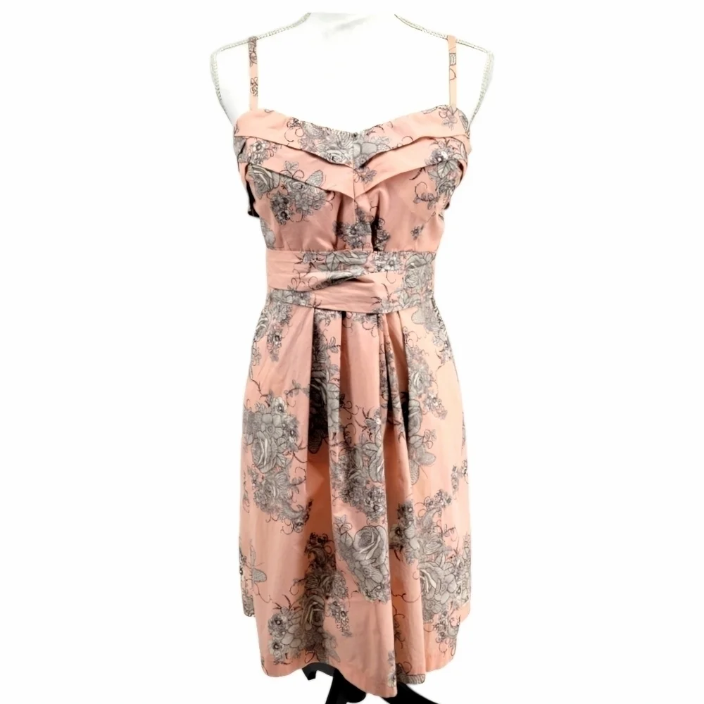 Maurice’s light peach‎ dress with black and white floral pattern Size 9/10